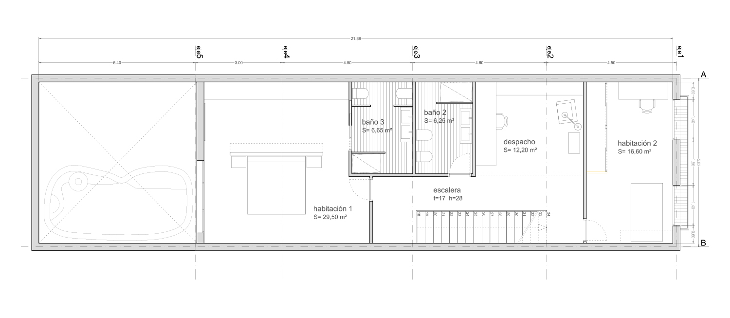 Proyecto de vivienda unifamiliar en San Vicente. Plano planta baja